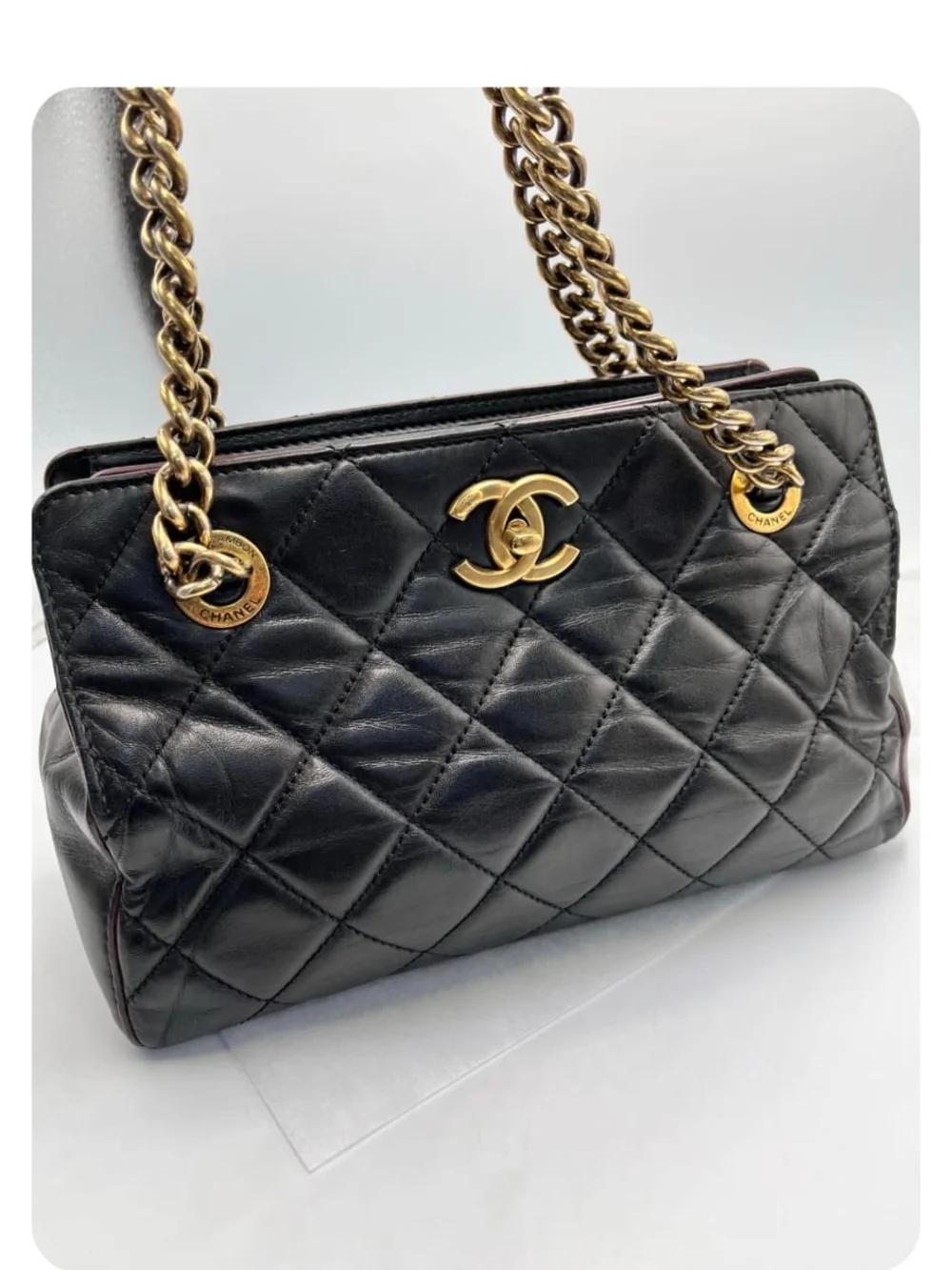 CHANEL Black Quilted Lambskin Shoulder Bag with Gold Hardware
